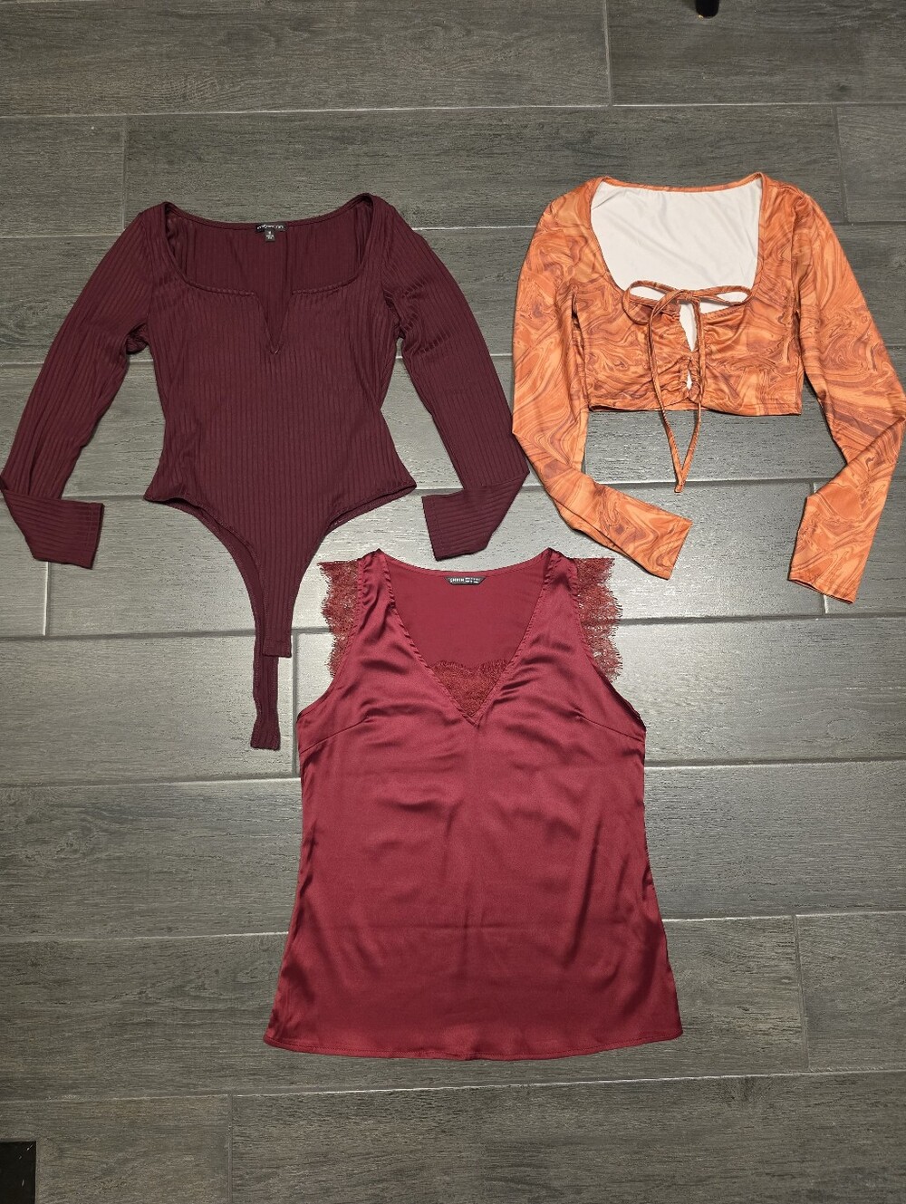 SHEIN 3 TOP BUNDLE Office to Night Maroon Orange Red